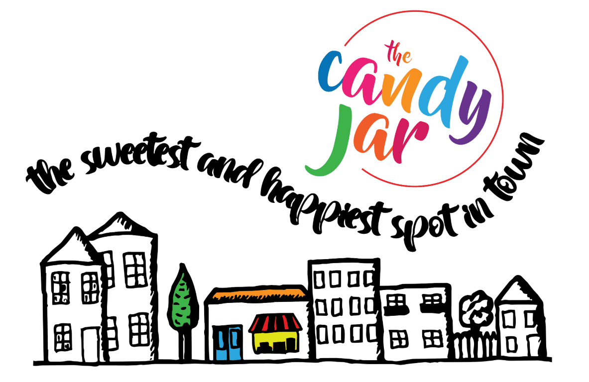 The Candy Jar complete Logo with slogan and town isotype